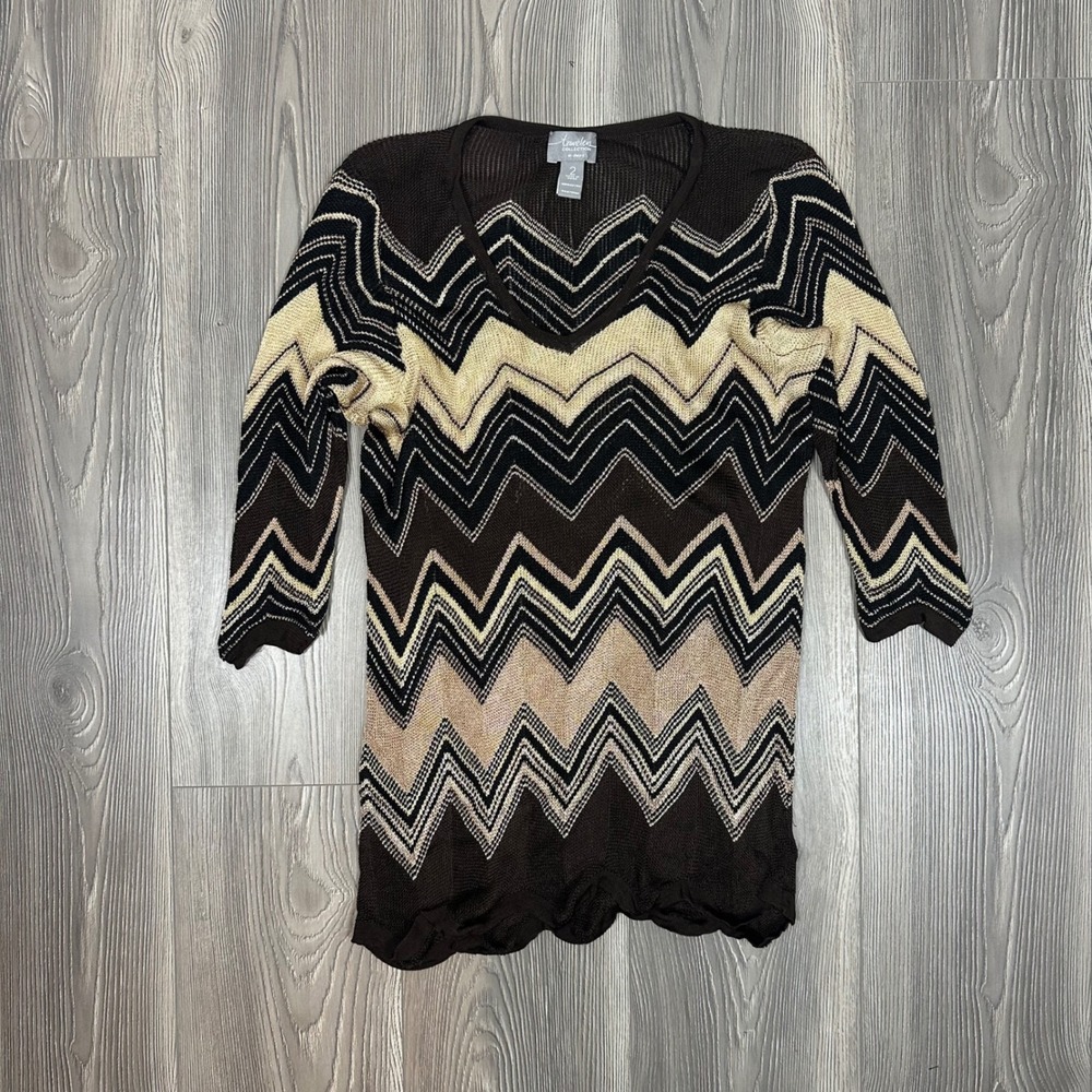 Travelers Collection‎ Brown & Tan Patterned Knit Tunic Top - SIZE 2 (US L)